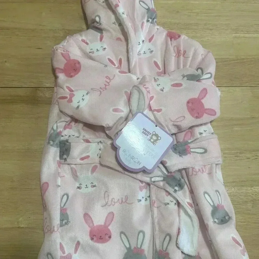 Zak & Zoey Toddler Girl Plush Bathrobe 0-9 Months Pink and white with‎ Clouds